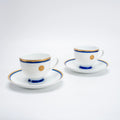 Vintage 1980 Japanese Kikumon Chrysanthemum Crest Mino-yaki Cup & Saucer Pair, Cobalt Gold