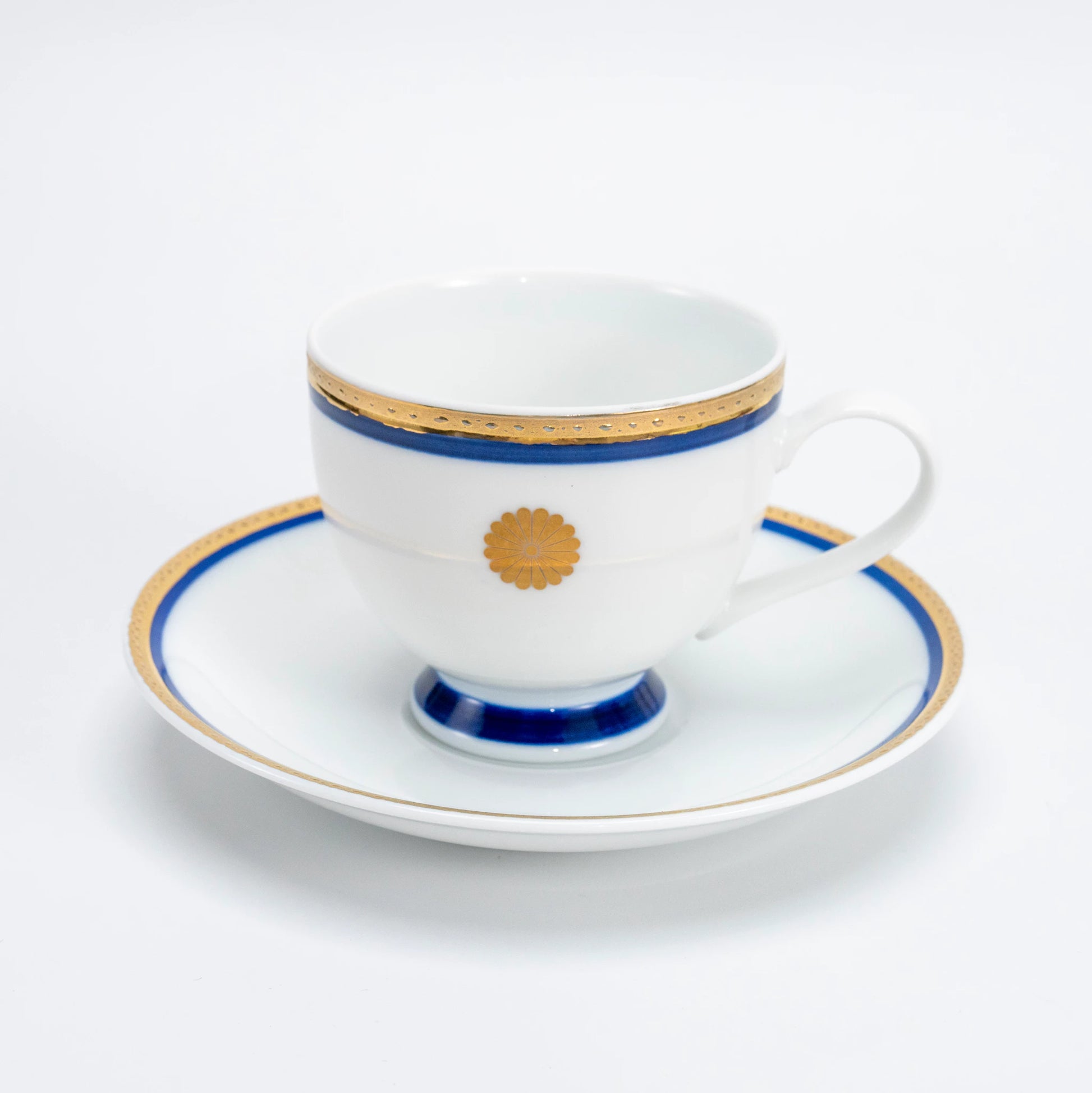 Vintage 1980 Japanese Kikumon Chrysanthemum Mino-yaki Cup & Saucer Pair — view 4
