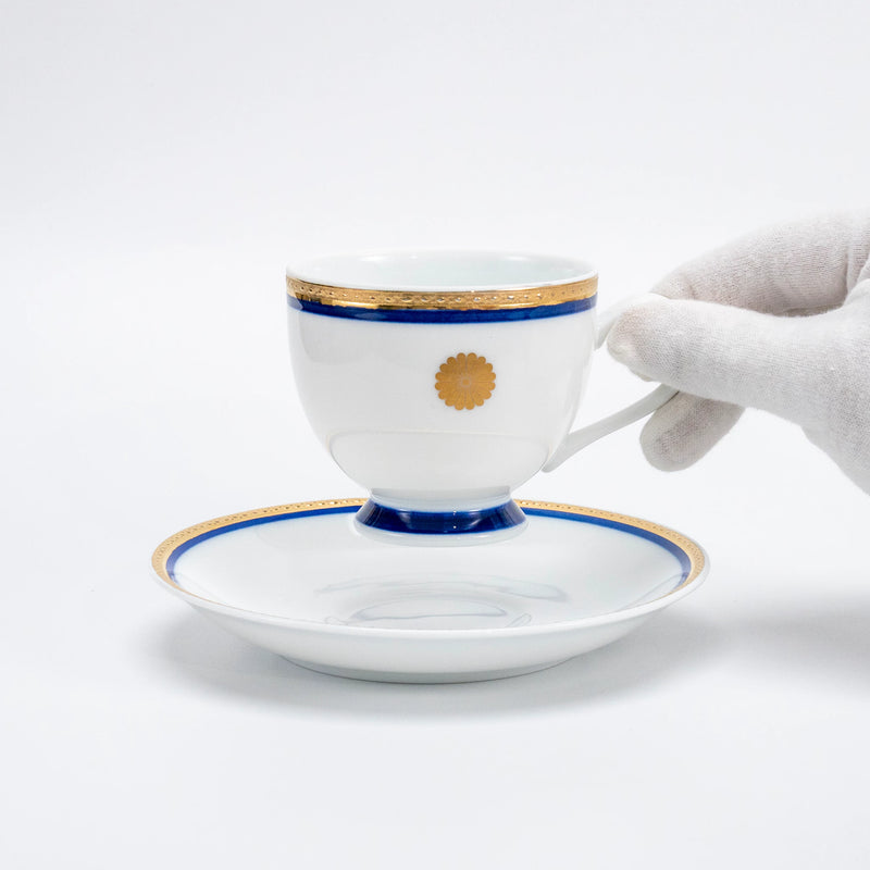 Vintage 1980 Japanese Kikumon Chrysanthemum Mino-yaki Cup & Saucer Pair — view 2