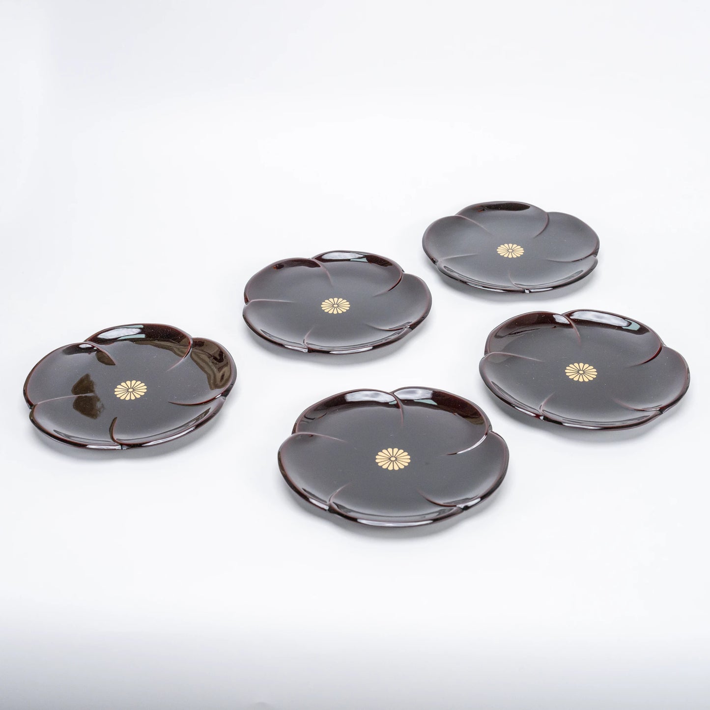 Vintage Showa Kishu-Shikki Urushi Lacquer Plate Set of 5 — Kikumon, Wakayama — view 3