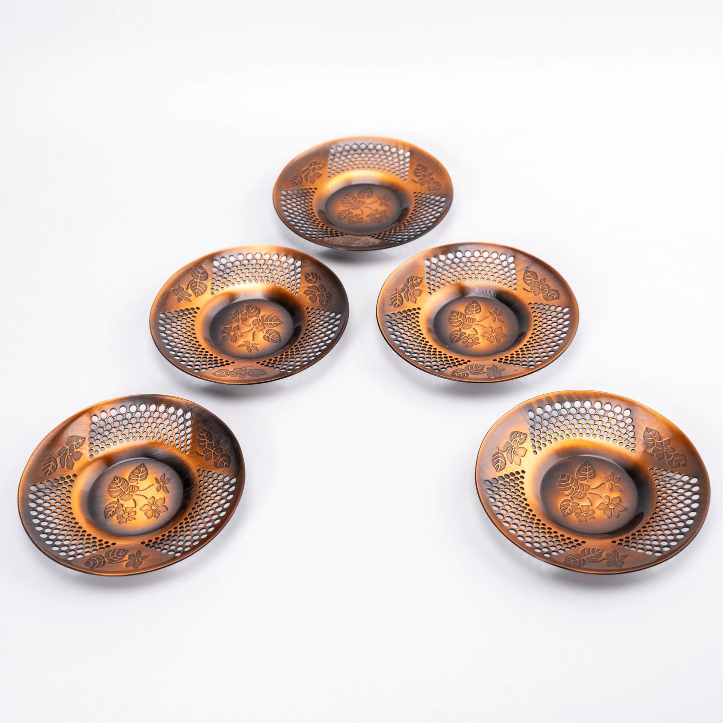Vintage Japanese Copper Tea Saucer Set of 5 — Martian Sazanka Series (1980)