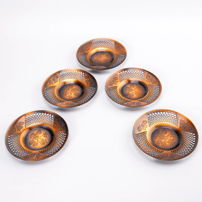 Vintage Japanese Copper Tea Saucer Set of 5 — Martian Sazanka Series (1980)