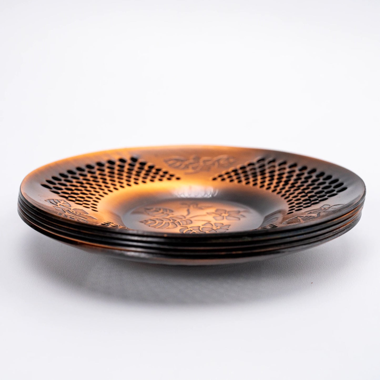 Vintage Japanese Copper Tea Saucer Set of 5 — Martian Sazanka Series (1980)