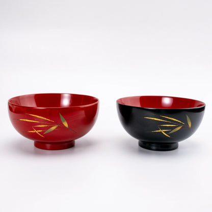 Vintage Wajima Lacquer Bowl Pair — Bamboo Maki-e, Tomobako, Showa 1985