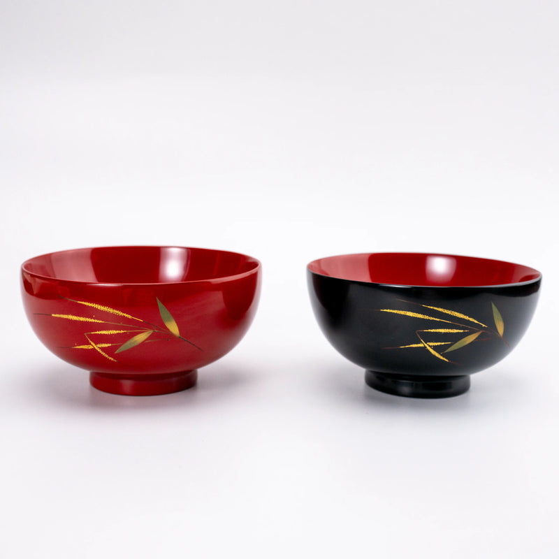 Vintage Wajima Lacquer Bowl Pair — Bamboo Maki-e, Tomobako, Showa 1985