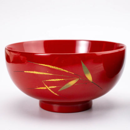 Vintage Wajima Lacquer Bowl Pair — Bamboo Maki-e, Tomobako, Showa 1985