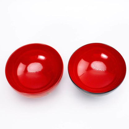 Vintage Wajima Lacquer Bowl Pair — Bamboo Maki-e, Tomobako, Showa 1985