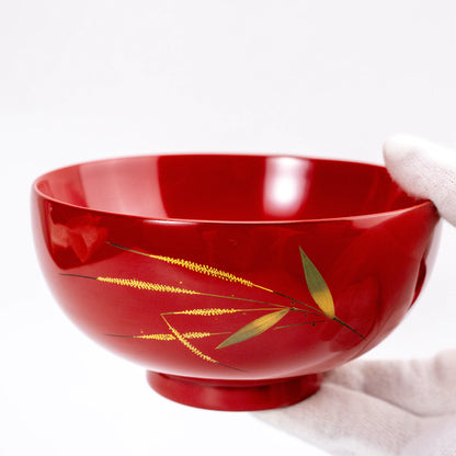 Vintage Wajima Lacquer Bowl Pair — Bamboo Maki-e, Tomobako, Showa 1985