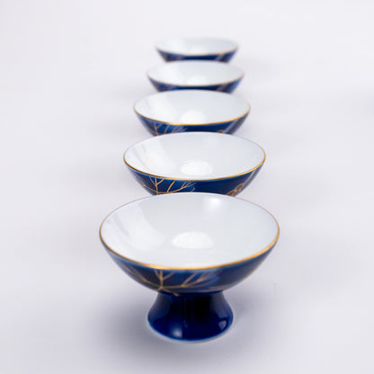 Vintage Fukagawa Sake Set — Ruri Budō Lapis Blue, 7pc