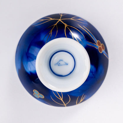 Vintage Fukagawa Sake Set — Ruri Budō Lapis Blue, 7pc