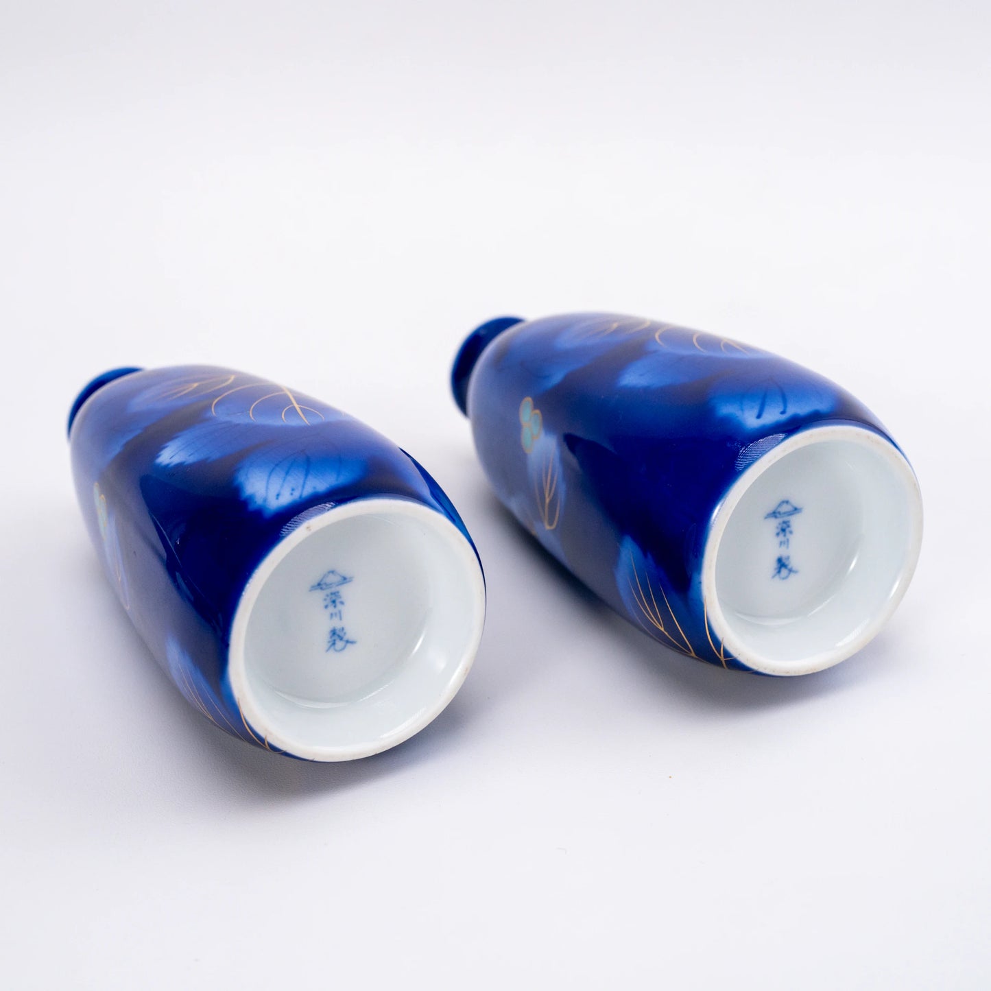 Vintage Fukagawa Sake Set — Ruri Budō Lapis Blue, 7pc
