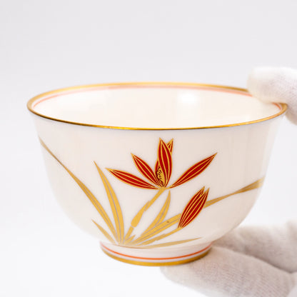Vintage Japanese Yunomi Set of 5 — Kōransha "Orchid in Gold and Red" (Showa 2 / 1927)
