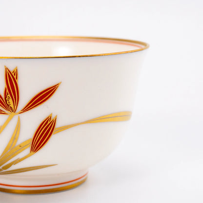 Vintage Japanese Yunomi Set of 5 — Kōransha "Orchid in Gold and Red" (Showa 2 / 1927)