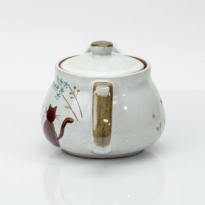Kutani Cat Teapot with Strainer, Hand-Painted Hidamari, Japanese Ceramic 360ml