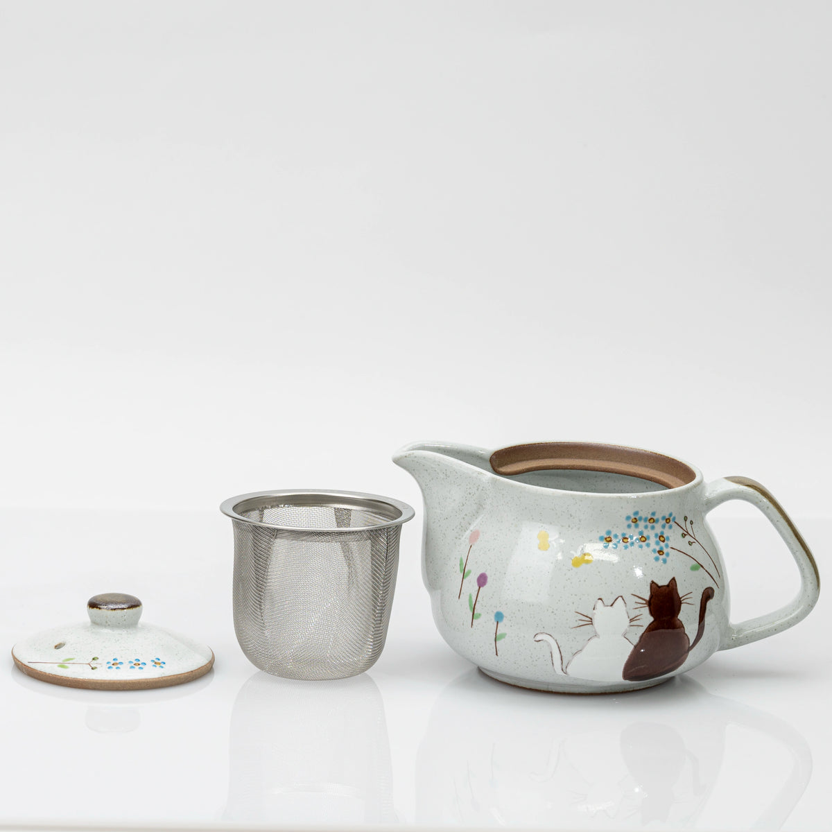 Kutani Cat Teapot with Strainer, Hand-Painted Hidamari, Japanese Ceramic 360ml