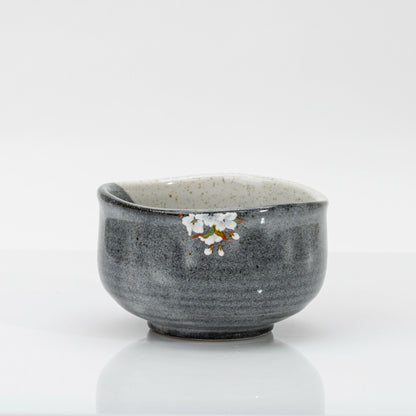 Kutani Matcha Bowl, Yoshidaya Style Bird and Wild Cherry Chawan in Wooden Box
