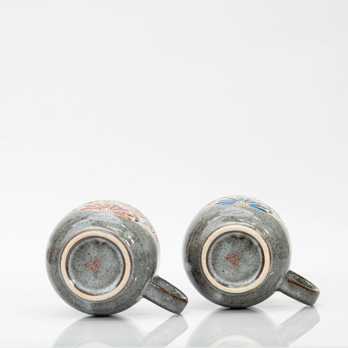 Undersides of the two Kutani mugs, showing the grey-glazed base and foot ring