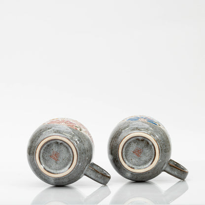 Undersides of the two Kutani mugs, showing the grey-glazed base and foot ring
