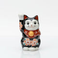 Black Lucky Cat Figurine with Cherry Blossoms | Kutani Maneki Neko