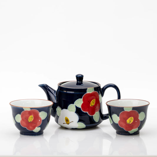 Arita Camellia Tea Set in Deep Blue | Teapot & 2 Cups