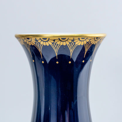 Vintage Koransha Ruri Cobalt Crane Vase — Gold & Silver Tsuru Pair, Arita Porcelain Kabin