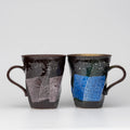 Kutani Ginsai Blue and Lilac Ceramic Mug Pair