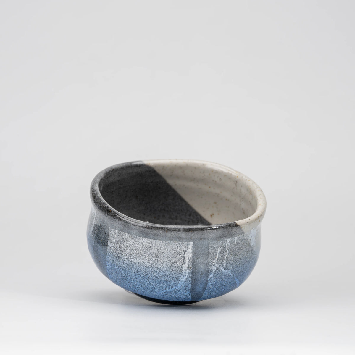 Blue ginsai matcha bowl, view from above showing the opening and interior.