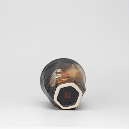 Dark floral medallion cup, underside and foot.