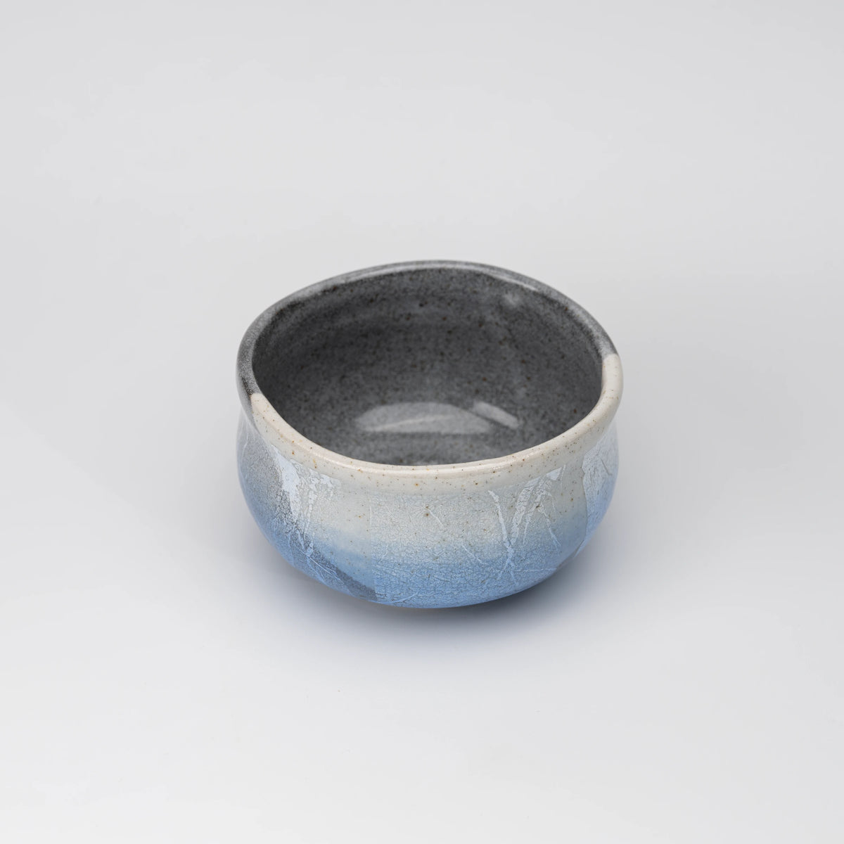 Blue ginsai matcha bowl, view from above showing the opening and interior.