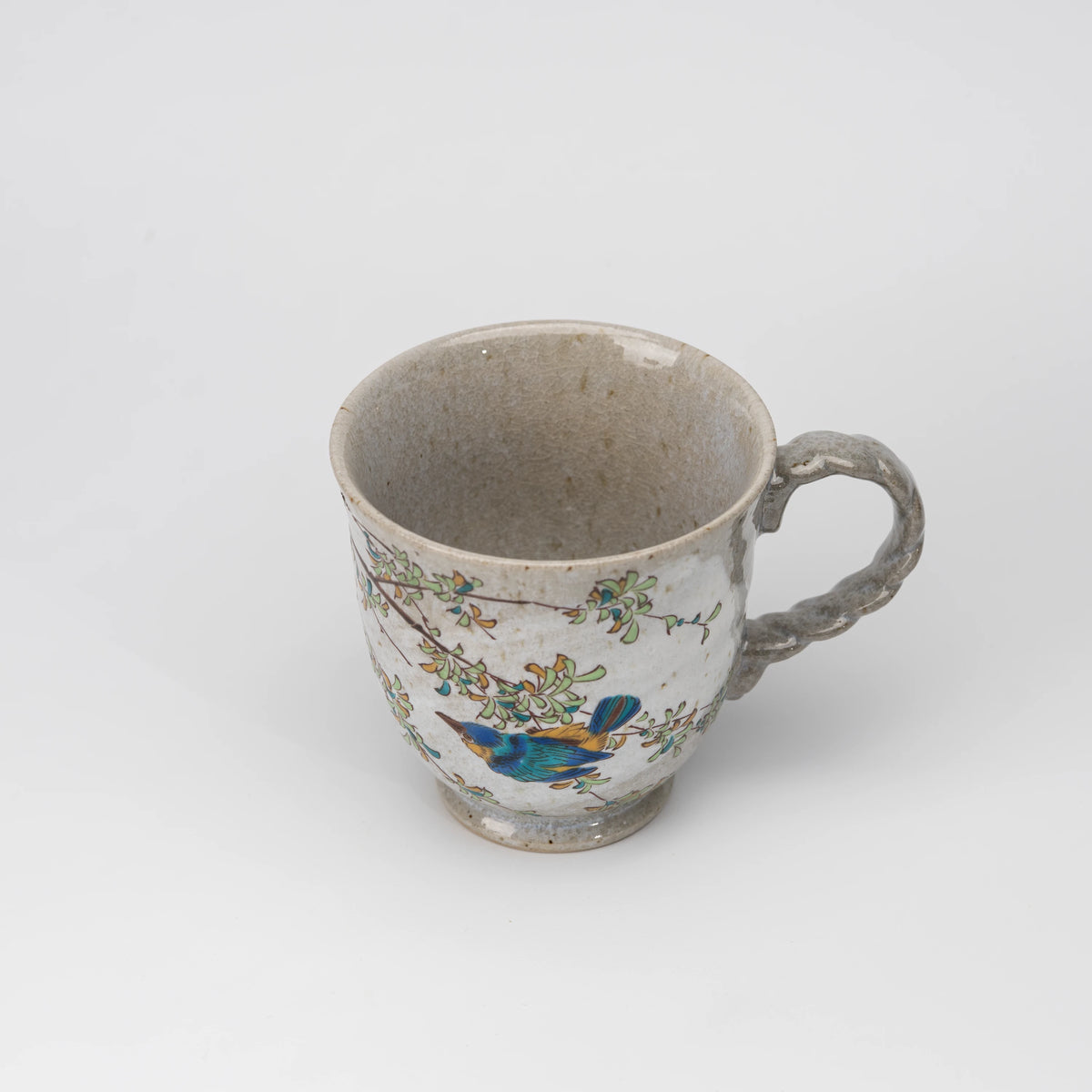 Kingfisher mug, view from above showing the opening and interior.