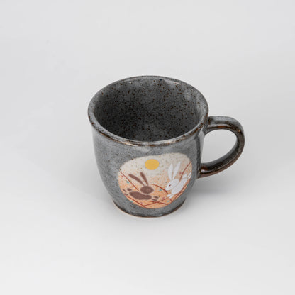 Rabbit motif mug, view from above showing the opening and interior.