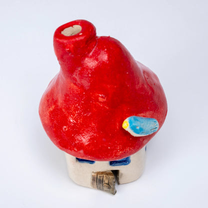 Mino-yaki Incense Burner Set — Handmade Ceramic Mushroom House with Chimney & Bird