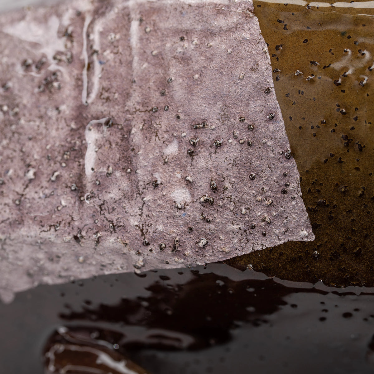 Lilac ginsai mug, foil panel and glazed surface detail.