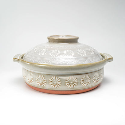 Ginpo Hana-Mishima Donabe — IH-Compatible Japanese Banko Clay Hot Pot, 7-gō (1–2 People)