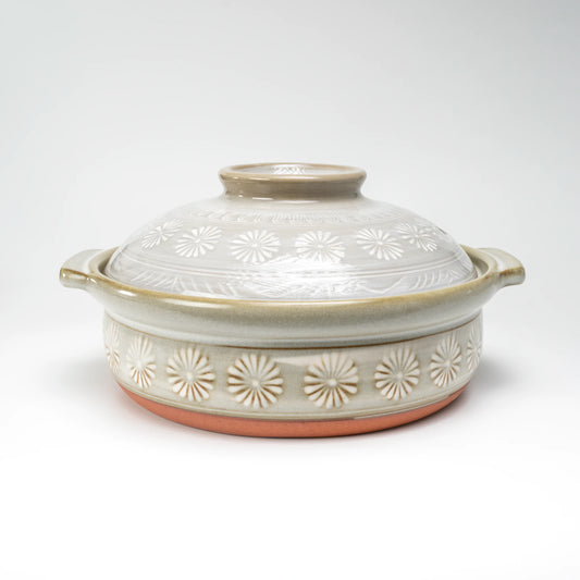 Ginpo Hana-Mishima Donabe — IH-Compatible Japanese Banko Clay Hot Pot, 7-gō (1–2 People)