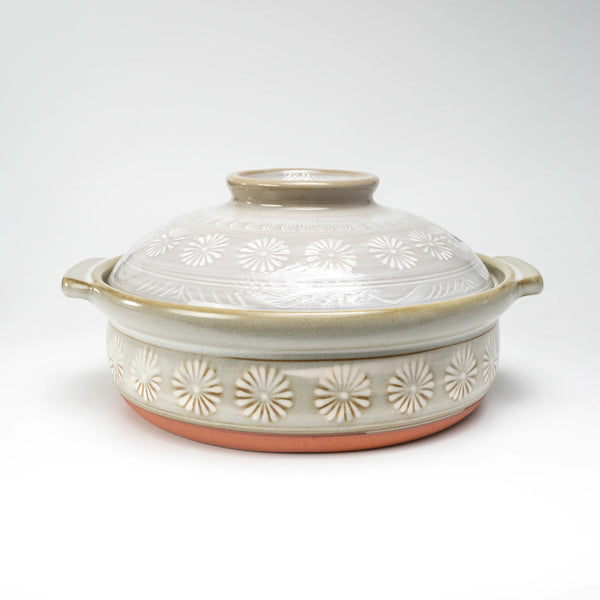 Ginpo Hana-Mishima Donabe — IH-Compatible Japanese Banko Clay Hot Pot, 7-gō (1–2 People)