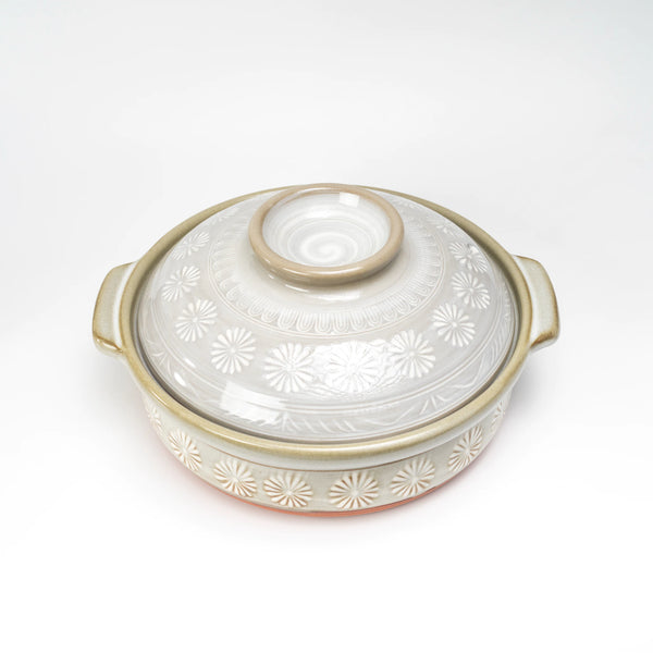 Ginpo Hana-Mishima Donabe — IH-Compatible Japanese Banko Clay Hot Pot, 7-gō (1–2 People)