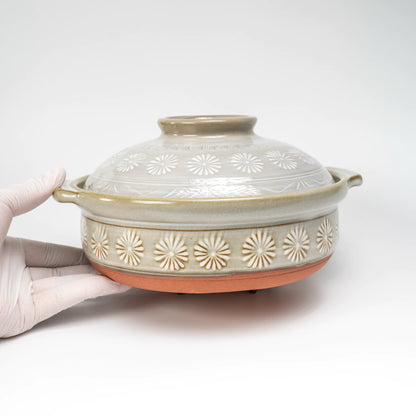 Ginpo Hana-Mishima Donabe — IH-Compatible Japanese Banko Clay Hot Pot, 7-gō (1–2 People)