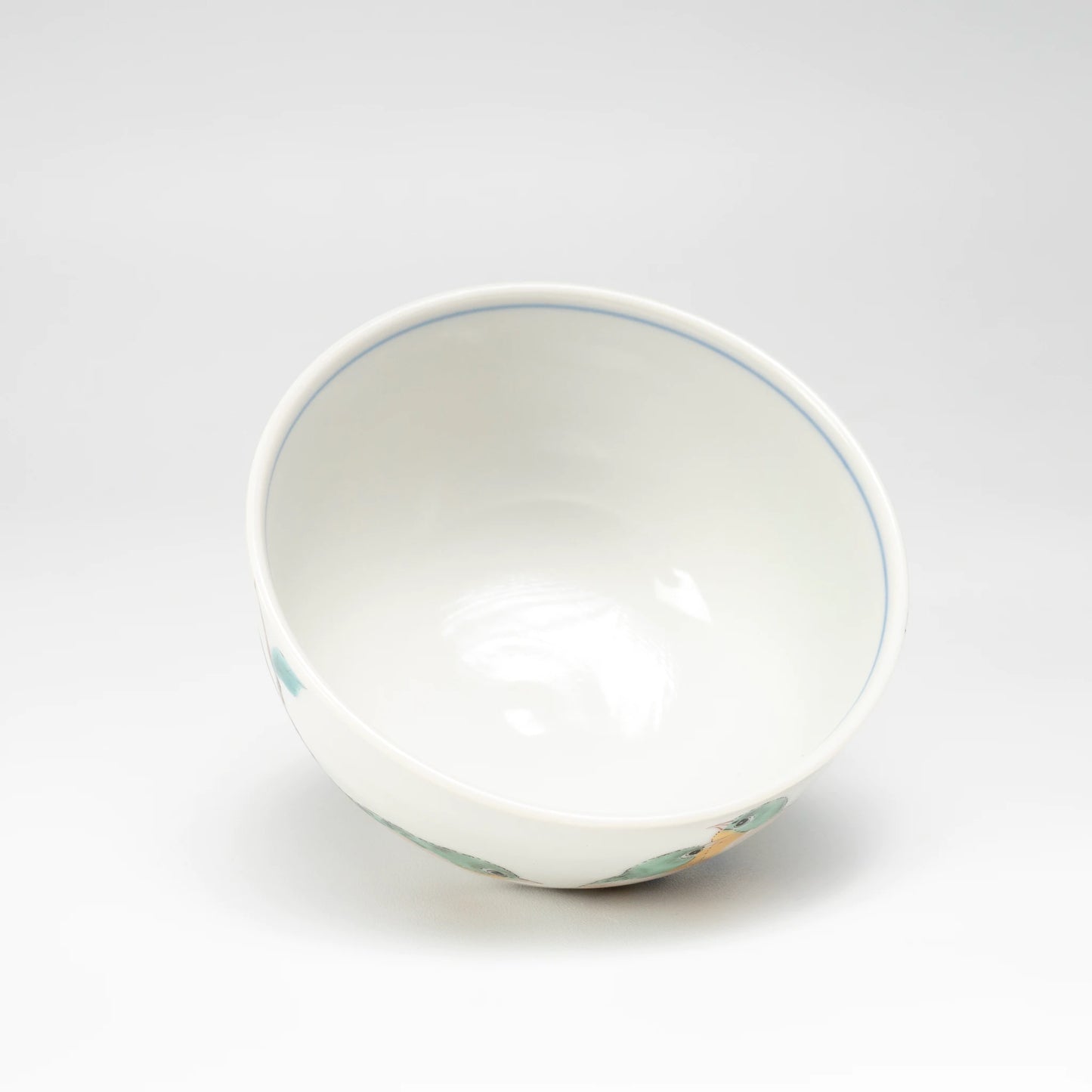 Kutani-yaki Rice Bowl — Hand-Painted Mejiro Bird Porcelain Chawan (White-Eye on Branch)