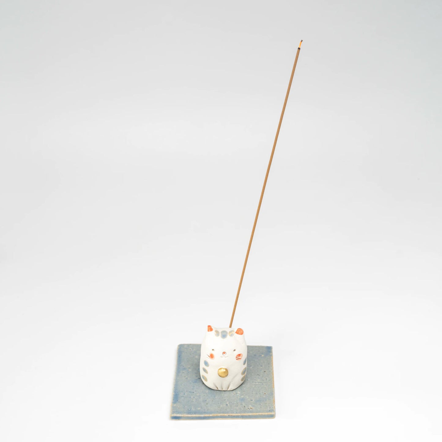 Handmade Ceramic Cat Incense Holder — Kawaii Mino-ware Neko Stick Stand with Dish