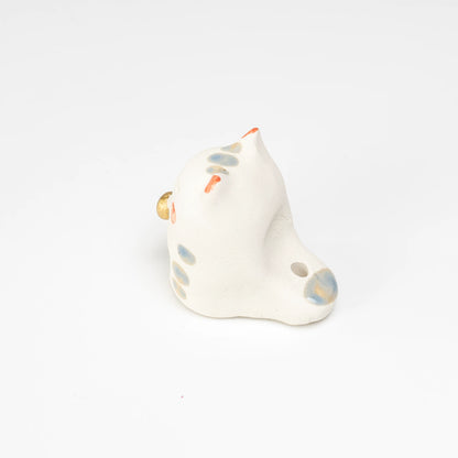 Handmade Ceramic Cat Incense Holder — Kawaii Mino-ware Neko Stick Stand with Dish