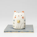 Handmade Ceramic Cat Incense Holder — Kawaii Mino-ware Neko Stick Stand with Dish