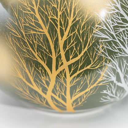 Olive green tree motif bud vase, tree branch decoration.