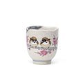 Kutani Sparrow Ceramic Yunomi Tea Cup with Pink Blossoms