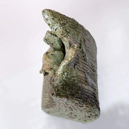 Opposite side view of a Shigaraki ware bud vase with an asymmetrical sculptural form