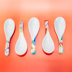 Kutani Ware Spoon Set of 5 | Seikō Kiln Floral Porcelain Spoons