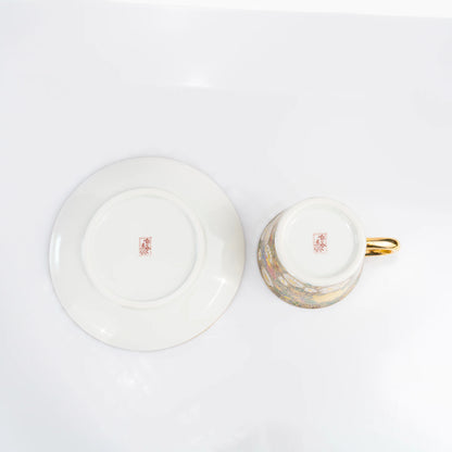 Top view of Kutani cup and saucer showing underside and cup opening