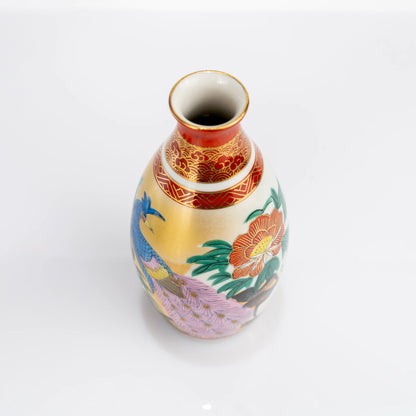 Top view of Kutani peacock and peony tokkuri bottle opening