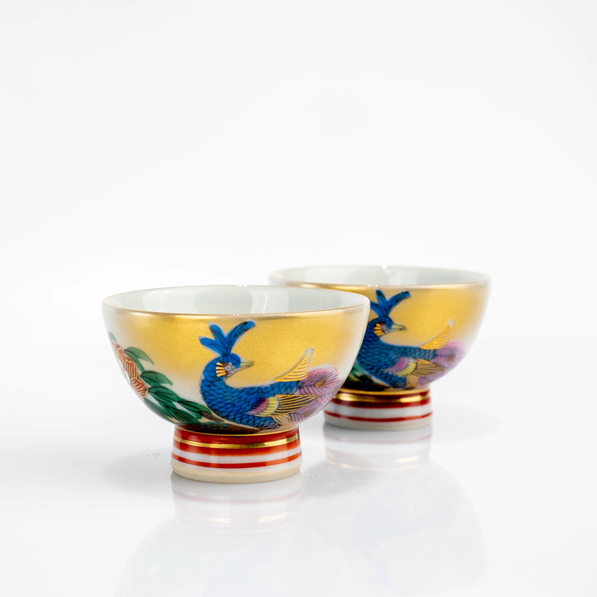 Pair of Kutani ochoko sake cups front view
