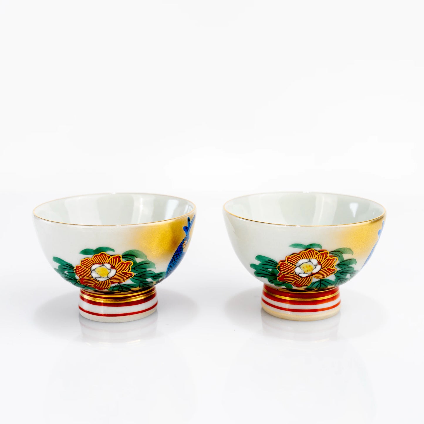 Pair of Kutani ochoko cups angled view